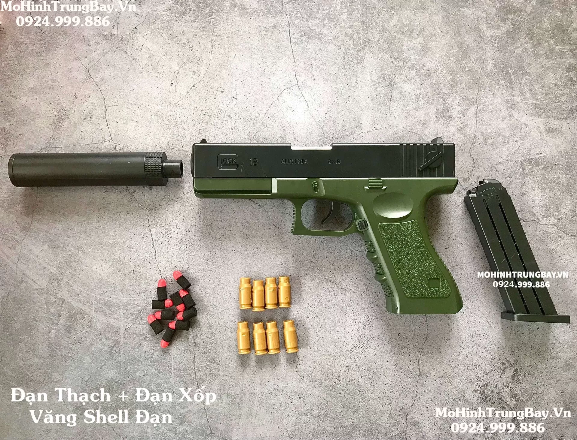 Súng Đạn Xốp Glock Xanh Đen  Văng Shell Giá Rẻ Tỉ Lệ 1:1 Cầm Chắc Tay Glock17 Glock18 Glock19 (1)