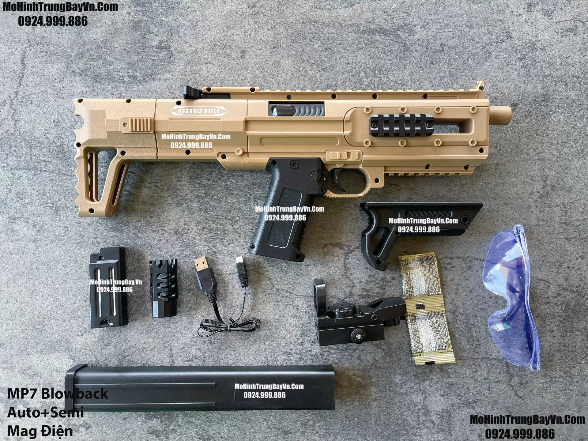 Súng Đạn Thạch SMG Mp7 Màu Cát Blowback  2 Chế Độ Auto Semi  Sấy Cực Nhanh Mp9 Mp5 Mohinhtrungbay Mohinhtrungbay.vn