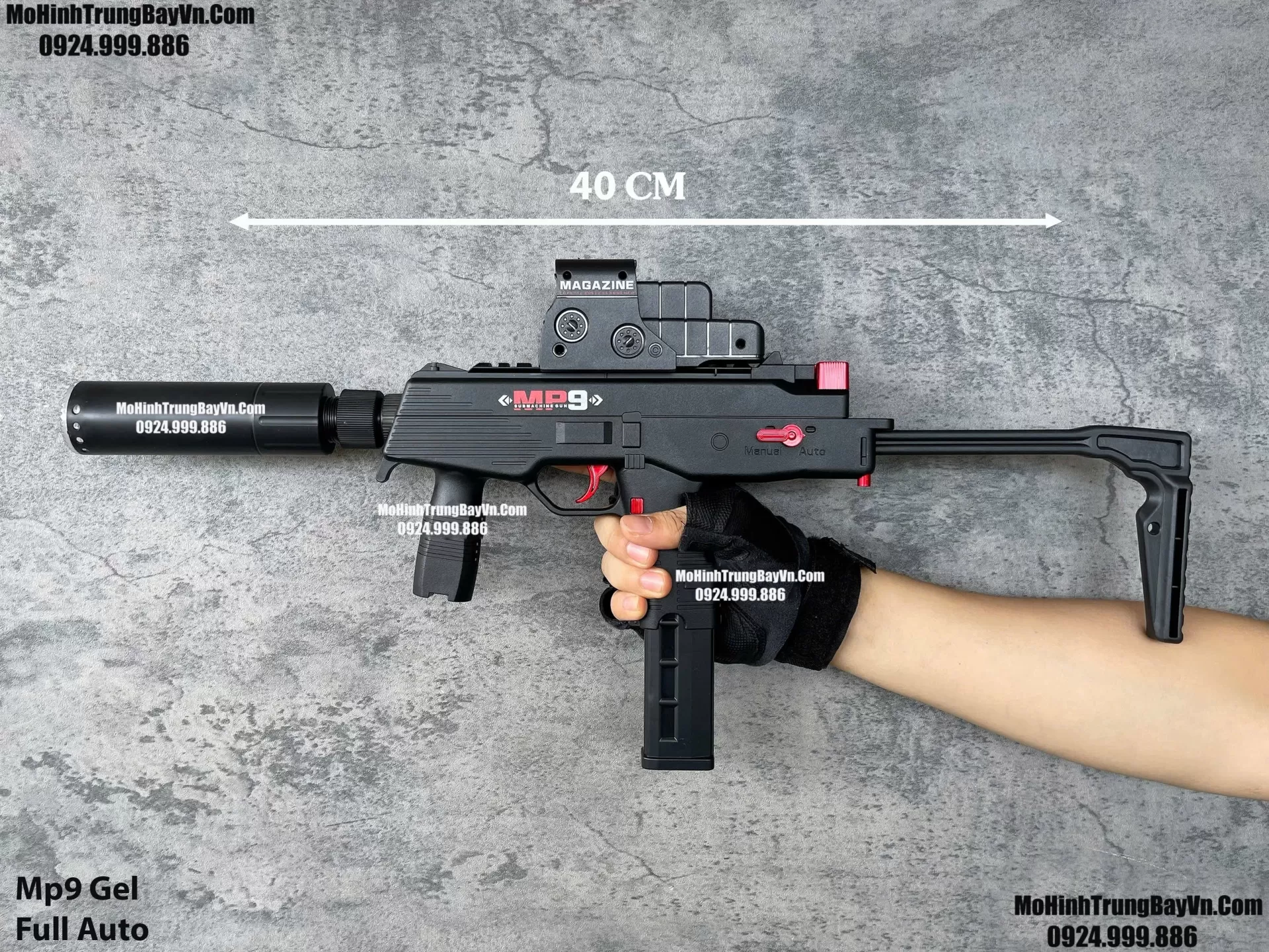 Súng Đạn Thạch SMG Mp9 Báng Gập Full Auto Sấy Cực nhanh  Mp5 Mp7 Mohinhtrungbay Mohinhtrungbay.vn