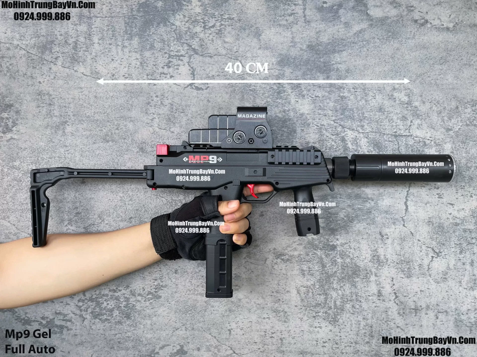 Súng Đạn Thạch SMG Mp9 Báng Gập Full Auto Sấy Cực nhanh  Mp5 Mp7 Mohinhtrungbay Mohinhtrungbay.vn