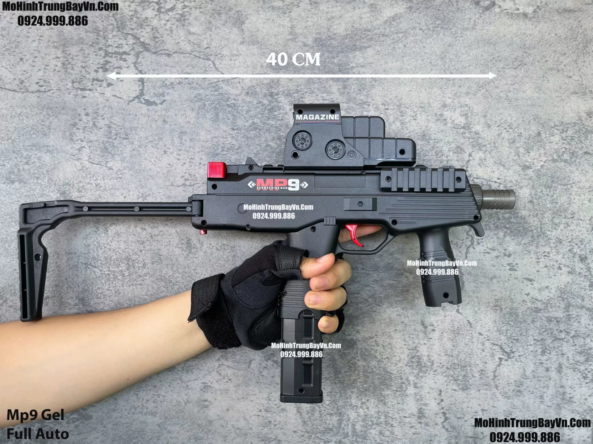 Súng Đạn Thạch SMG Mp9 Báng Gập Full Auto Sấy Cực nhanh  Mp5 Mp7 Mohinhtrungbay Mohinhtrungbay.vn