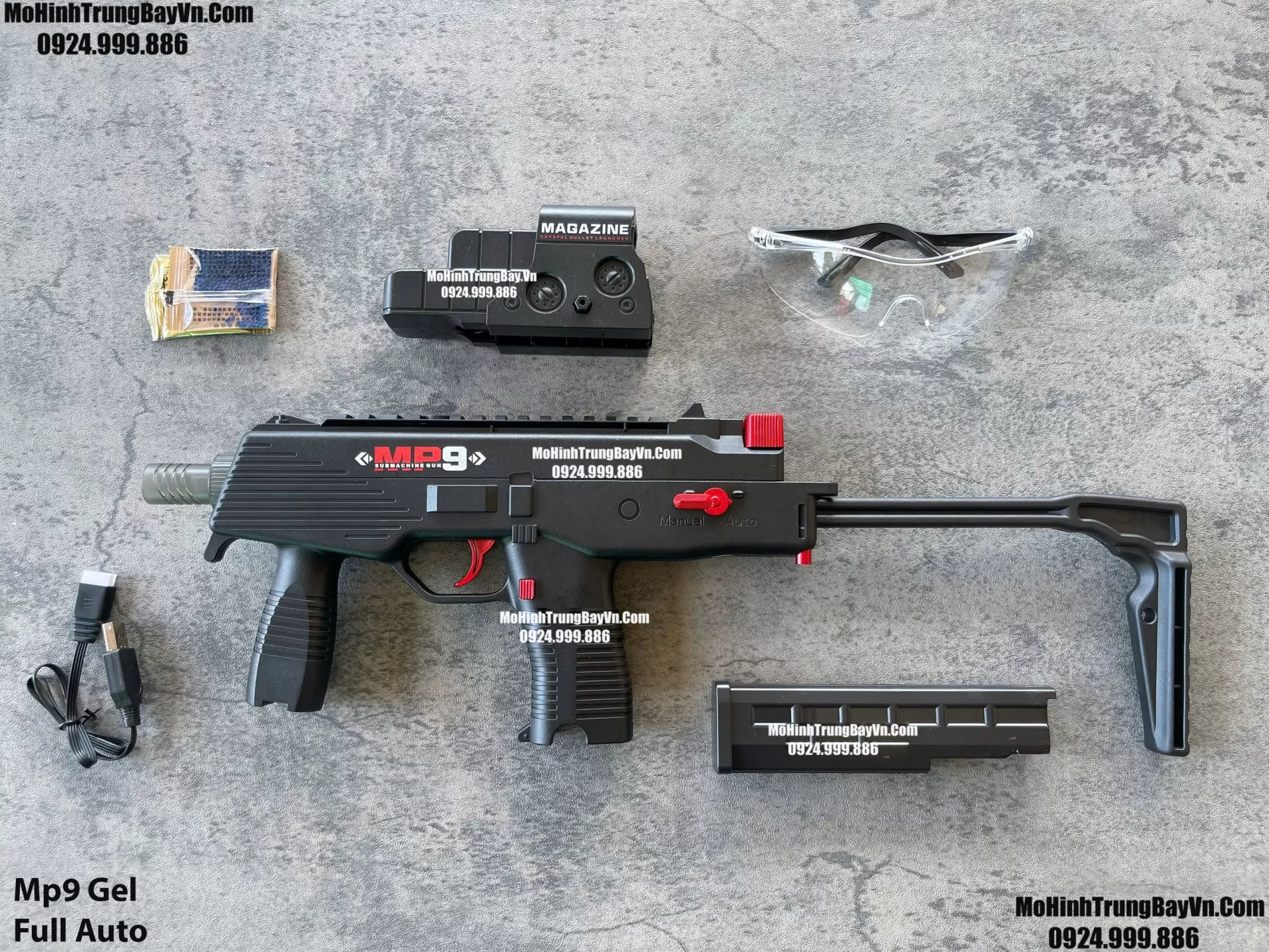 Súng Đạn Thạch SMG Mp9 Báng Gập Full Auto Sấy Cực nhanh  Mp5 Mp7 Mohinhtrungbay Mohinhtrungbay.vn