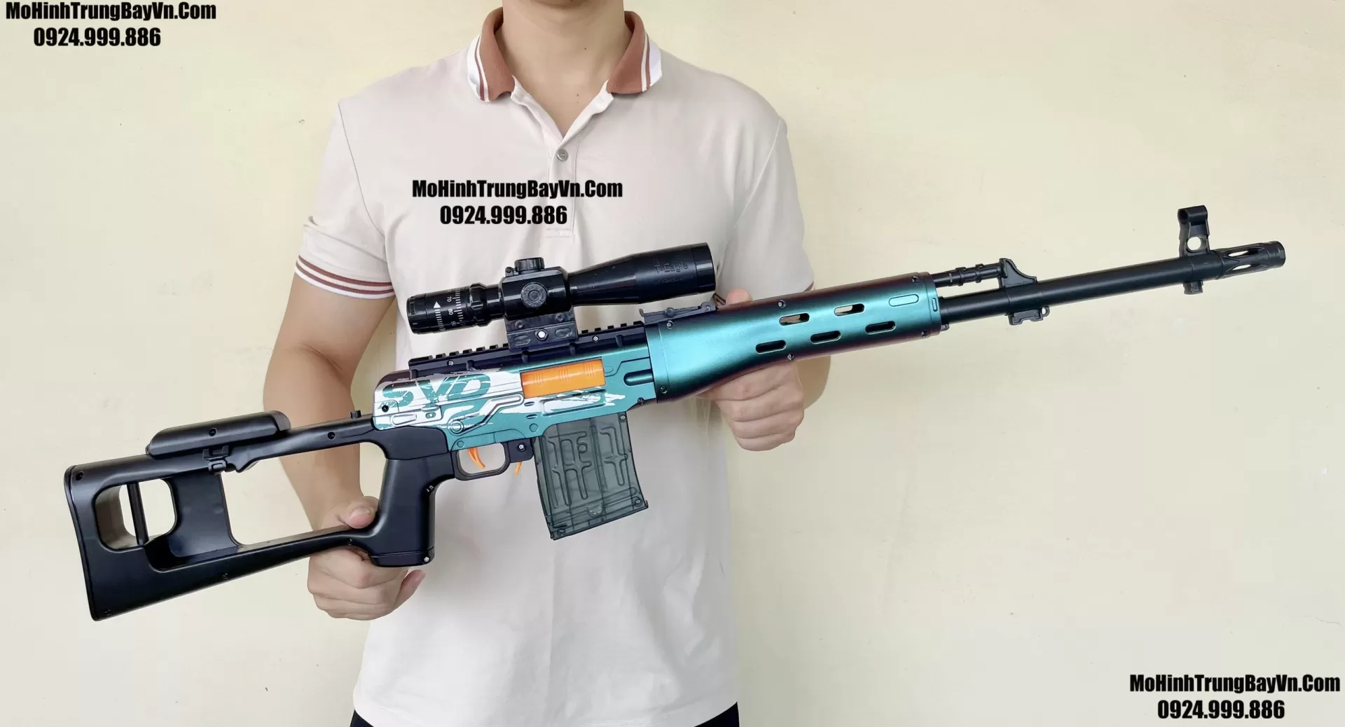Súng Bắn Đạn Xốp Văng Shell SVD Xanh Blue  Full Phụ Kiện Giá Rẻ Mohinhtrungbay Mohinhtrungbay.vn