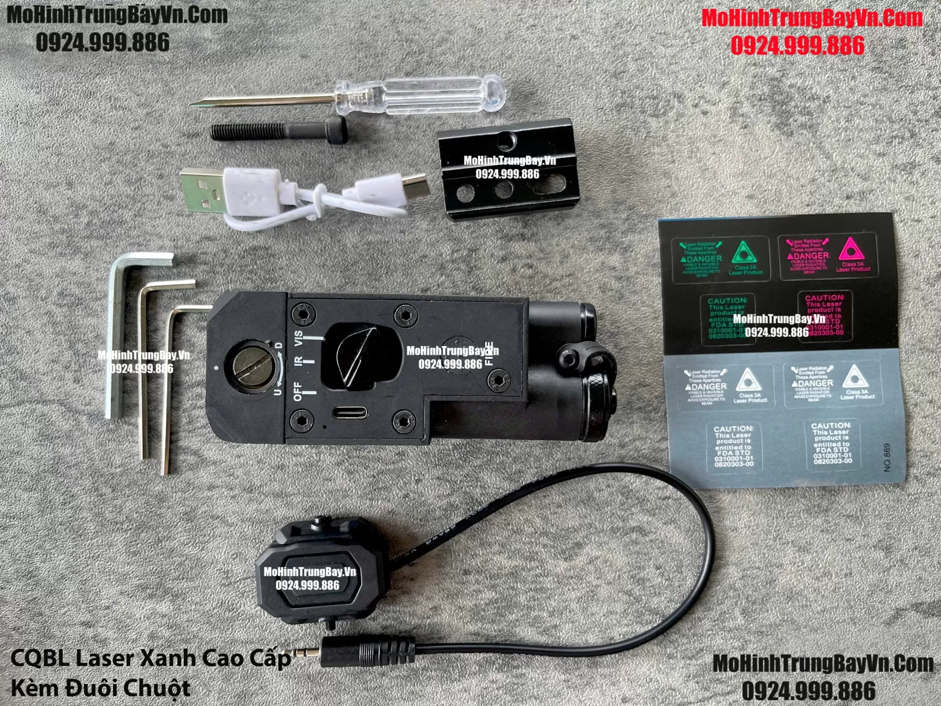 Phụ Kiện Cao Cấp Đèn Laser Xanh CQBL Siêu Sáng Kèm Công Tắc Đuôi Chuột