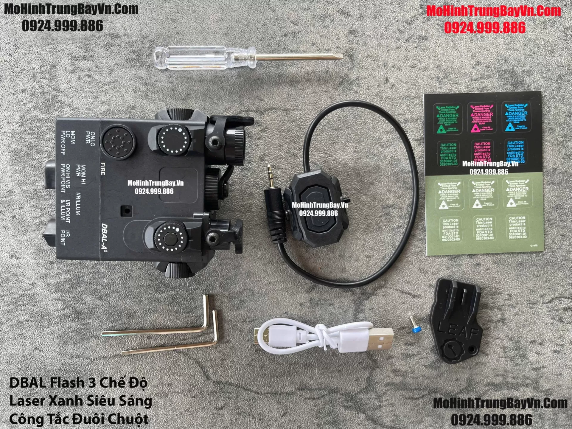 Phụ Kiện Hộp Chiến Thuật DBAL Cao Cấp Laser Xanh Kèm Công Tắc Đuôi Chuột