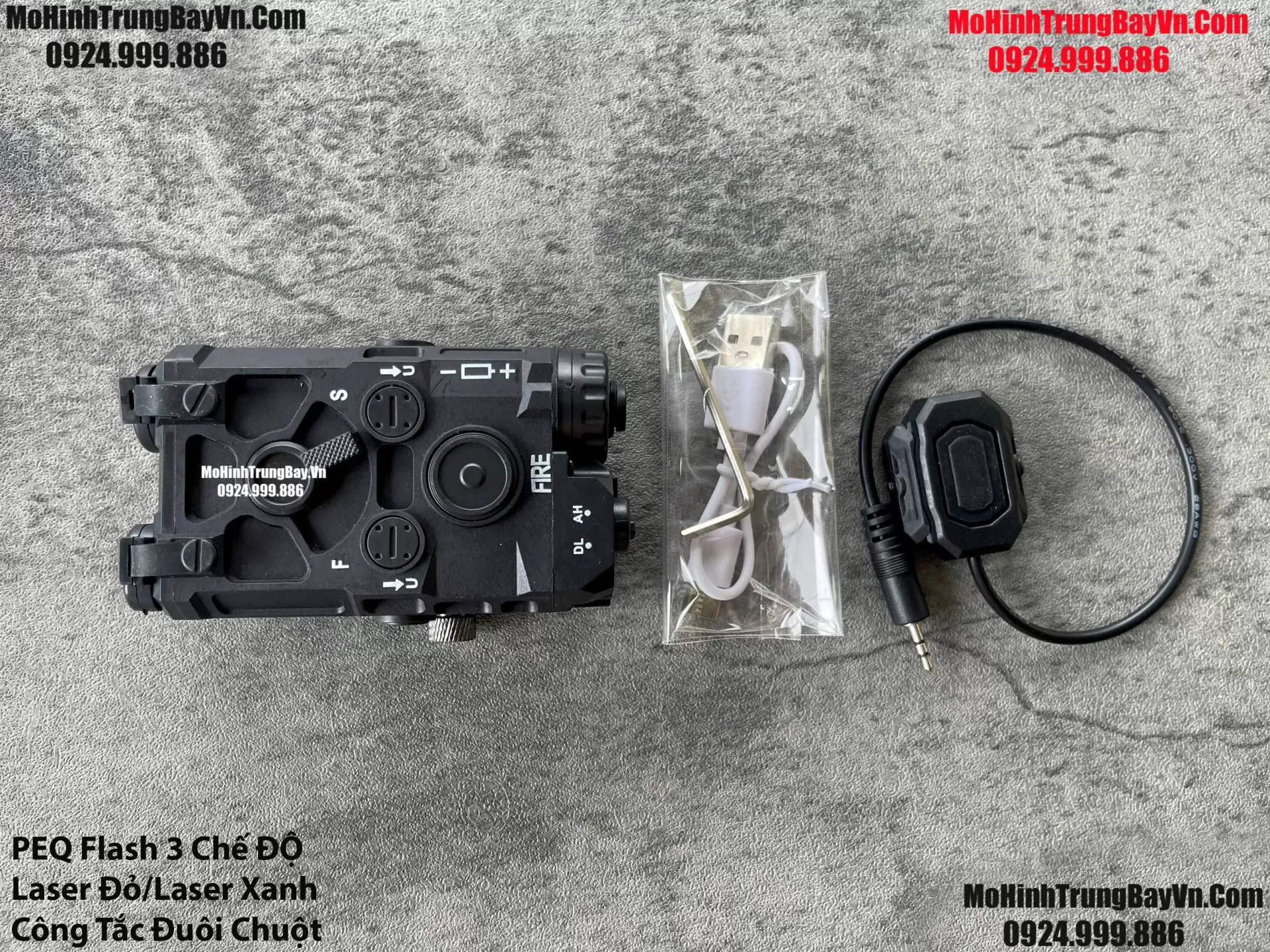 Phụ Kiện Hộp Chiến Thuật PEQ Flash + Laser Công Tắc Đuôi Chuột