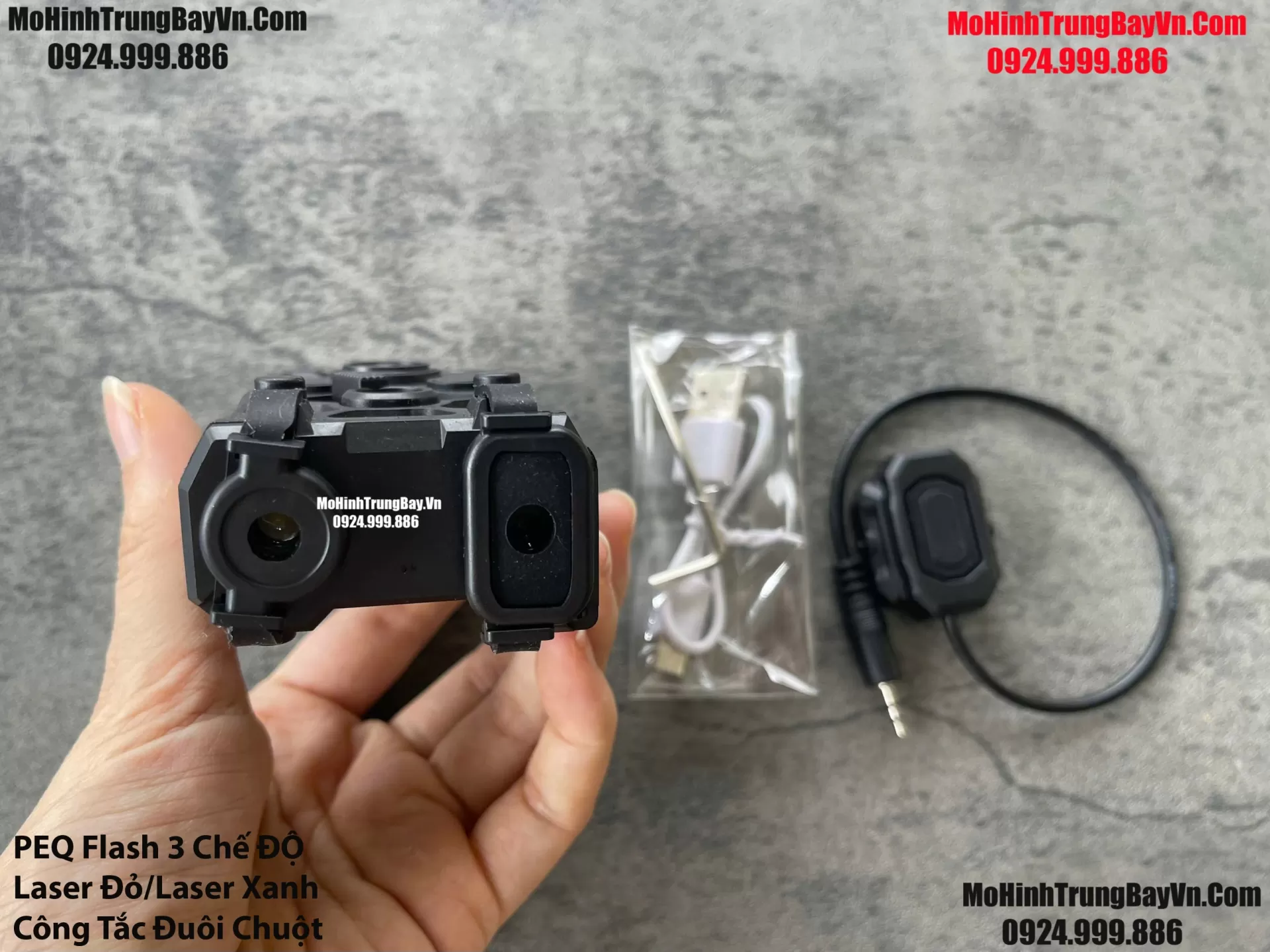 Phụ Kiện Hộp Chiến Thuật PEQ Flash + Laser Công Tắc Đuôi Chuột