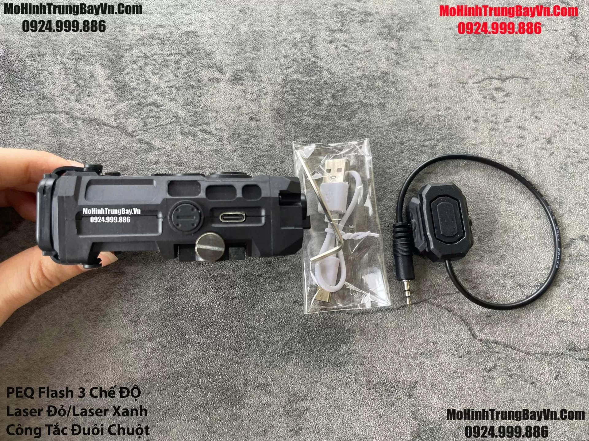 Phụ Kiện Hộp Chiến Thuật PEQ Flash + Laser Công Tắc Đuôi Chuột