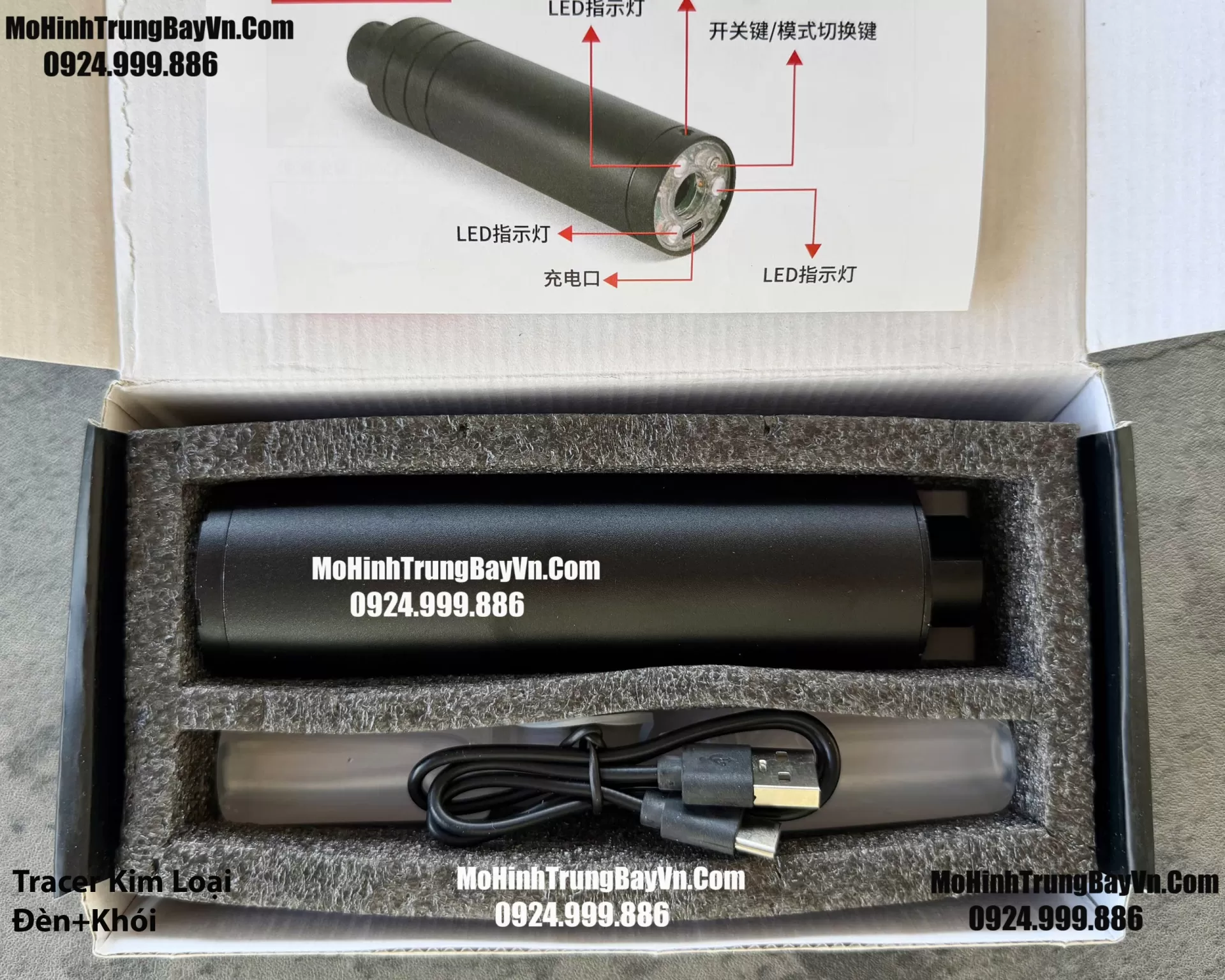 Giảm Thanh Kim Loại Light Tracer Kèm Tạo Khói   7 Chế Độ Điều Chỉnh  Ren 14mm