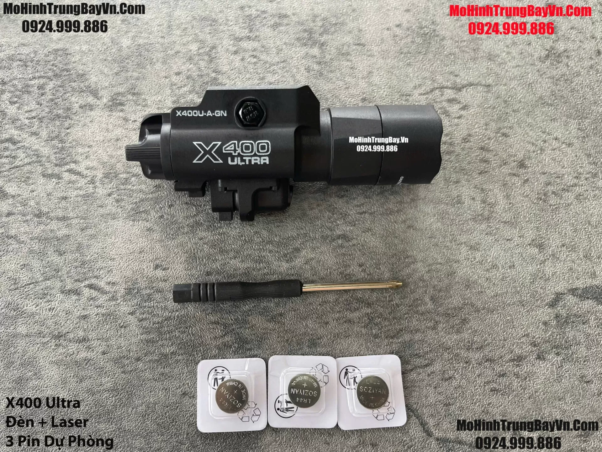 Phụ Kiện Đèn Pin Siêu Sáng X400 Ultra Màu Đen Kèm 3 Pin Dự Phòng