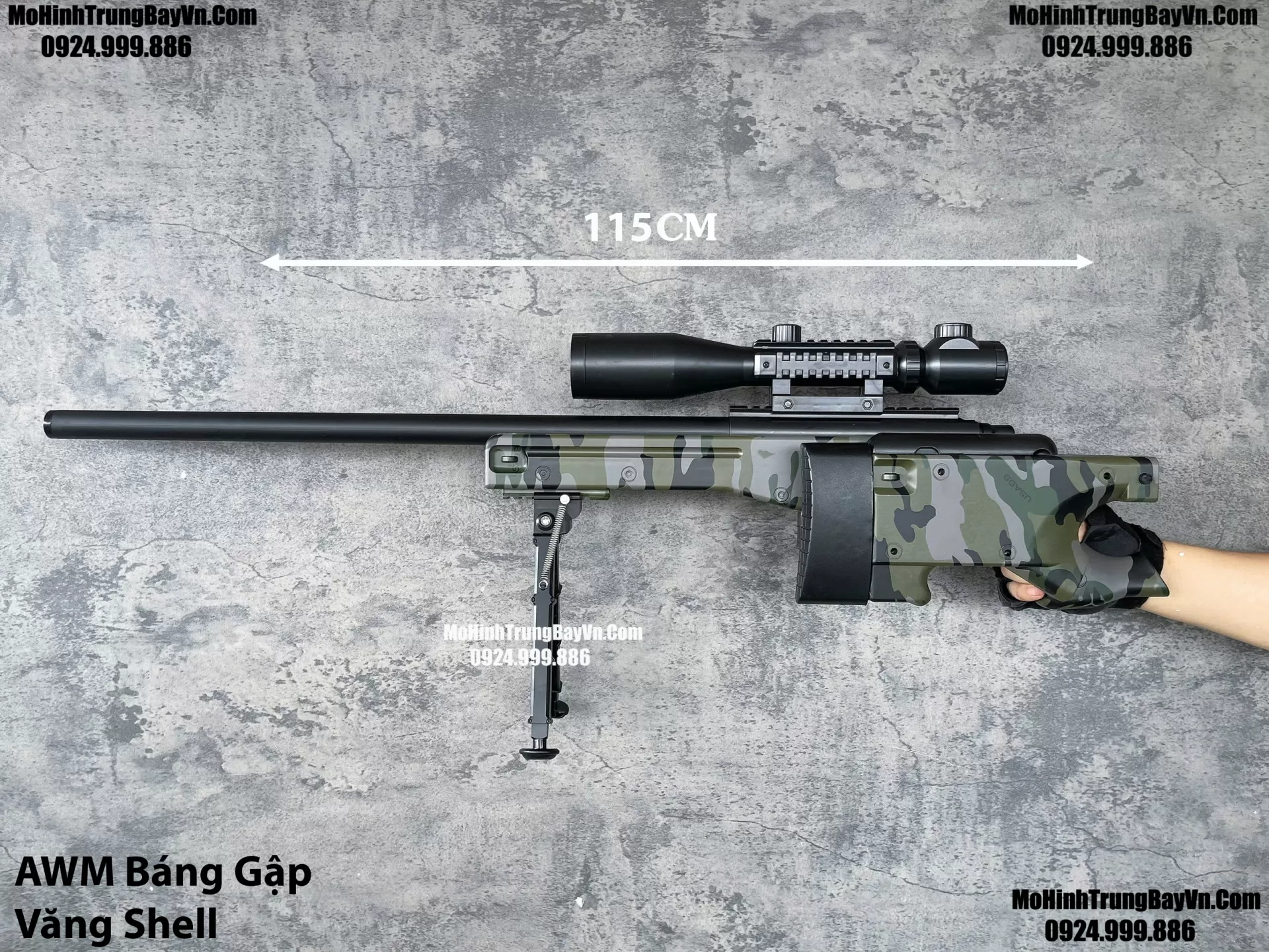 Súng Đạn Xốp Sniper AWM Báng Gập Văng Shell Tỉ Lệ 1:1 Lực Tốt