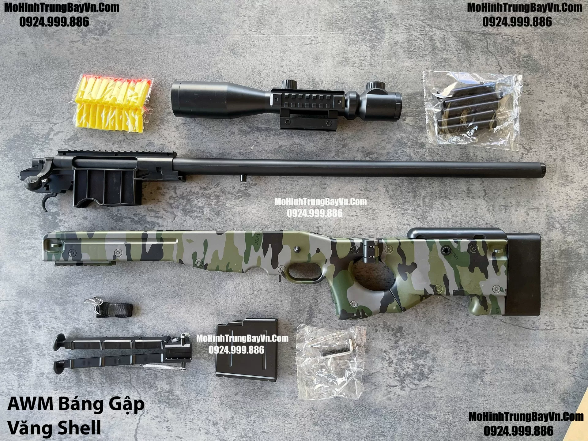 Súng Đạn Xốp Sniper AWM Báng Gập Văng Shell Tỉ Lệ 1:1 Lực Tốt