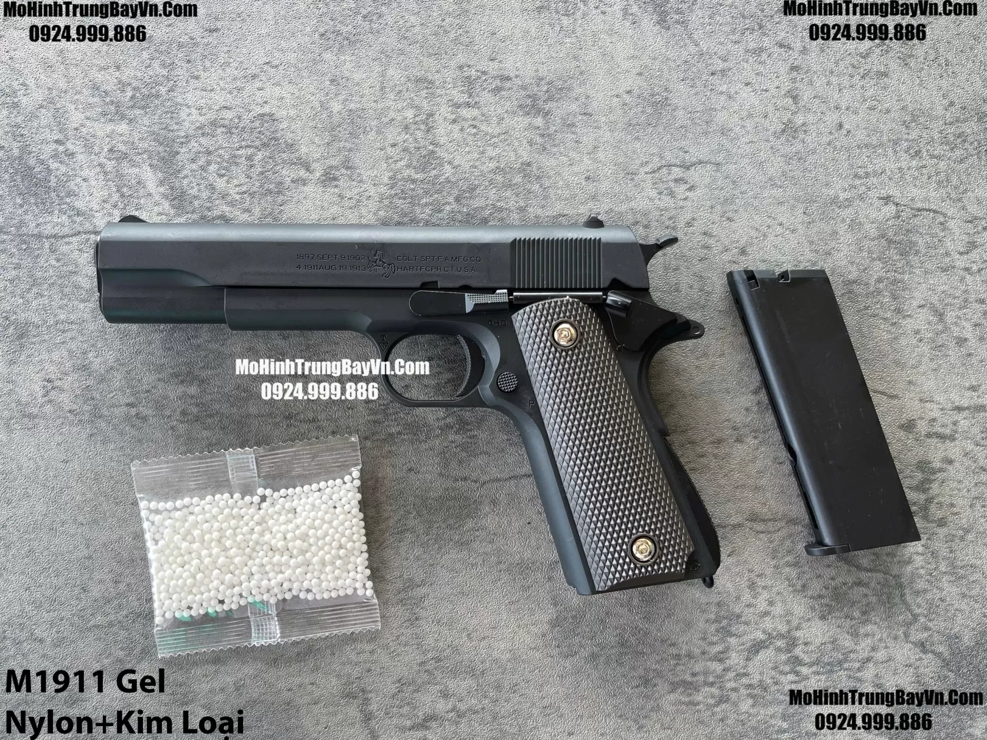 Súng Lục Đạn Thạch M1911 Đen  Cắc Bụp Kéo Slide Full Nylon Nòng Kim Loại Cực Nặng Tay Piston Mohinhtrungbay Mohinhtrungbay.vn