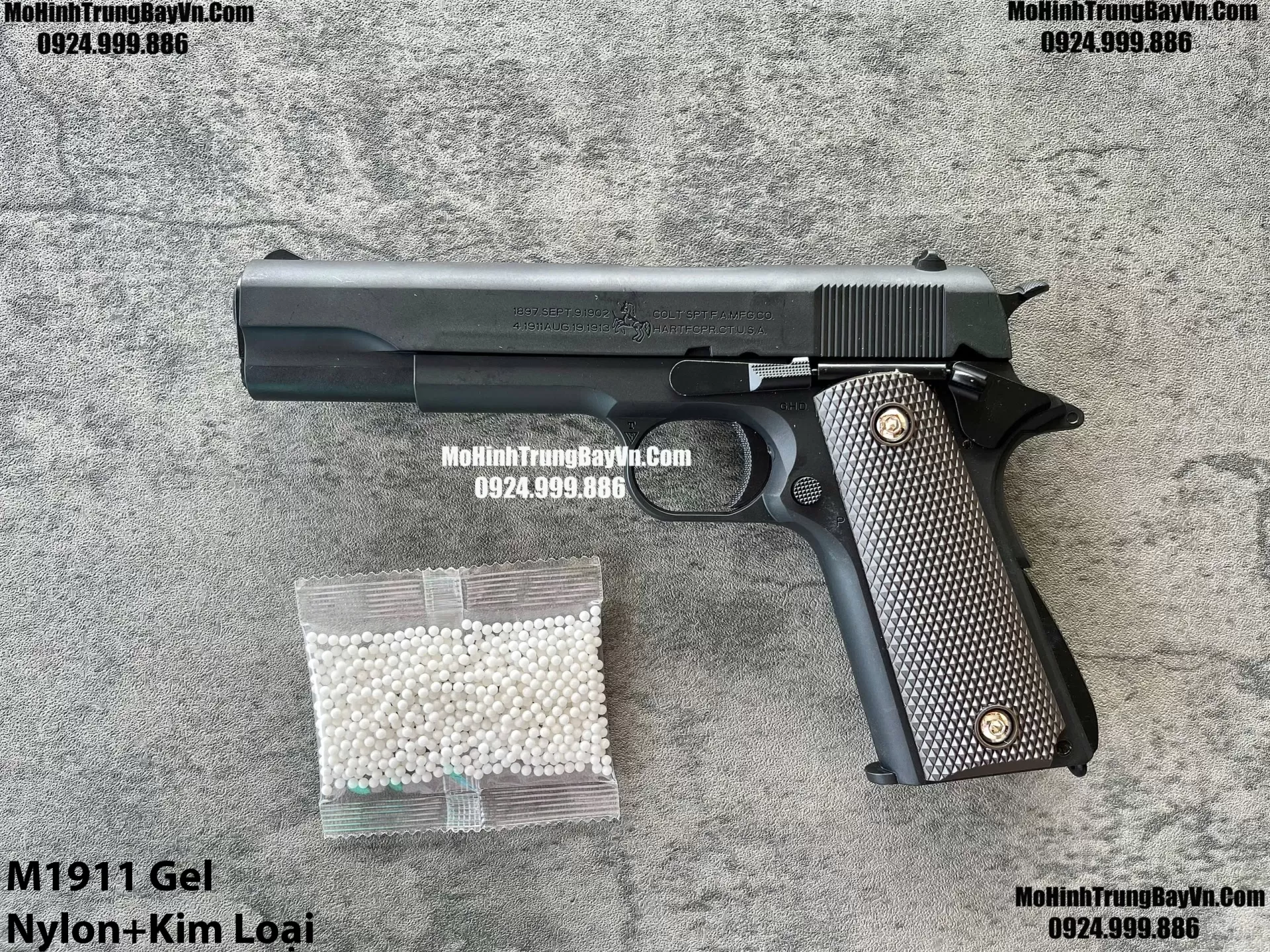 Súng Lục Đạn Thạch M1911 Đen  Cắc Bụp Kéo Slide Full Nylon Nòng Kim Loại Cực Nặng Tay Piston Mohinhtrungbay Mohinhtrungbay.vn