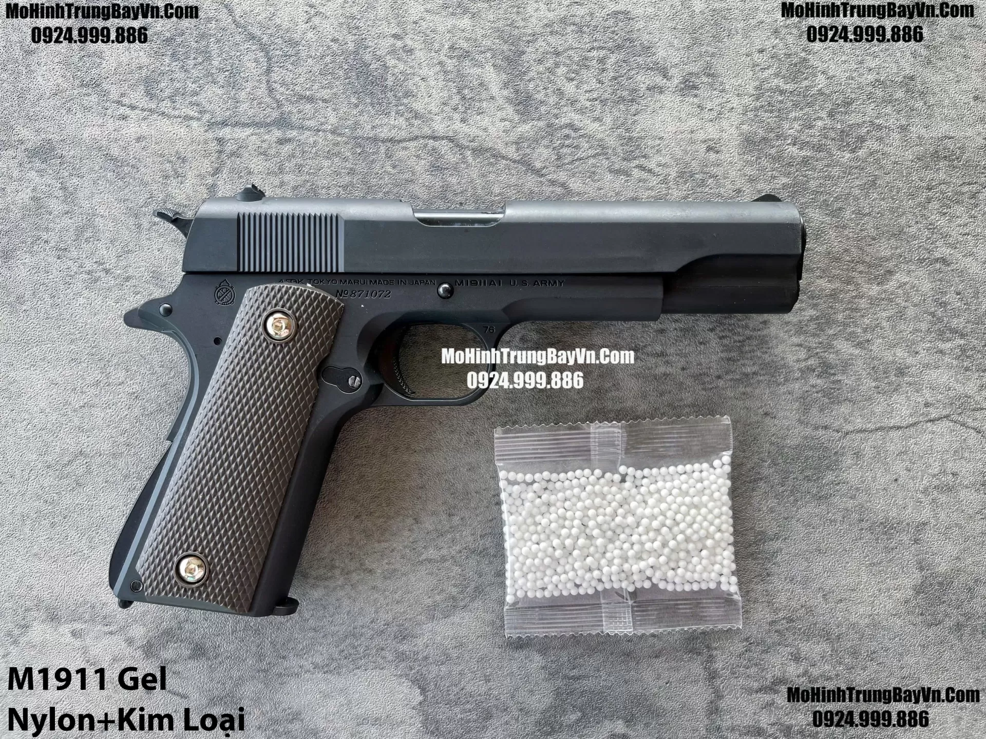Súng Lục Đạn Thạch M1911 Đen  Cắc Bụp Kéo Slide Full Nylon Nòng Kim Loại Cực Nặng Tay Piston Mohinhtrungbay Mohinhtrungbay.vn