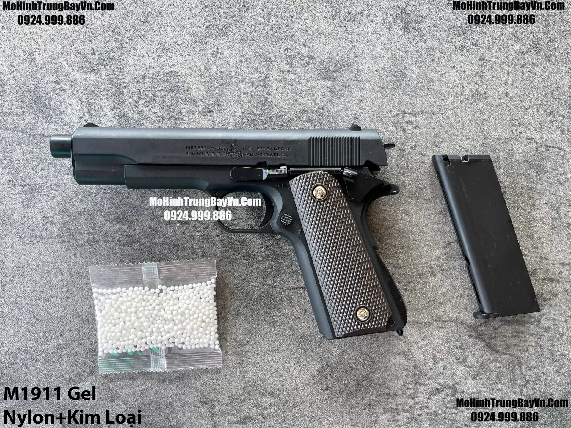 Súng Lục Đạn Thạch M1911 Đen  Cắc Bụp Kéo Slide Full Nylon Nòng Kim Loại Cực Nặng Tay Piston Mohinhtrungbay Mohinhtrungbay.vn