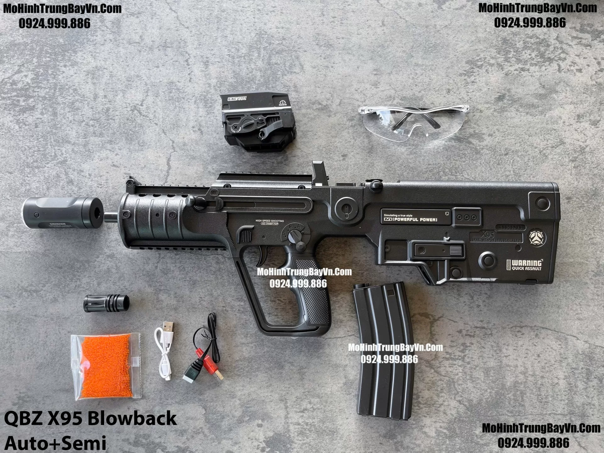 Súng Đạn Thạch QBZ X95 Đen  Full Auto Semi Cực Nặng Tay Full Phụ Kiện