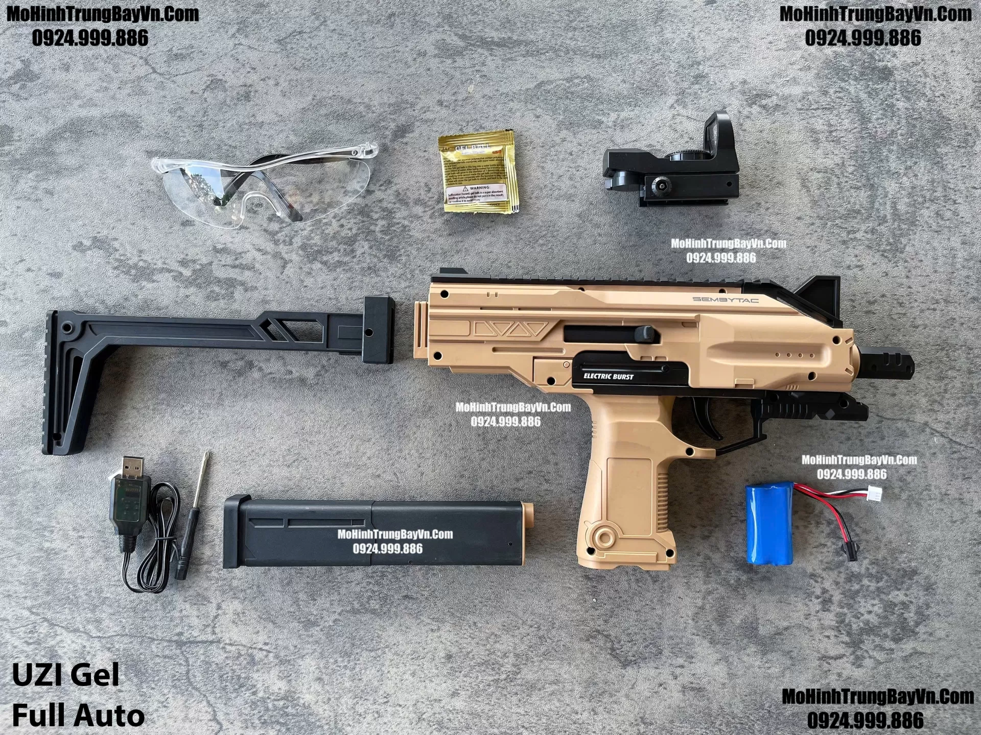 Súng Đạn Thạch SMG UZI Full Auto Sấy Cực nhanh  Mp5 Mp7 Mohinhtrungbay Mohinhtrungbay.vn